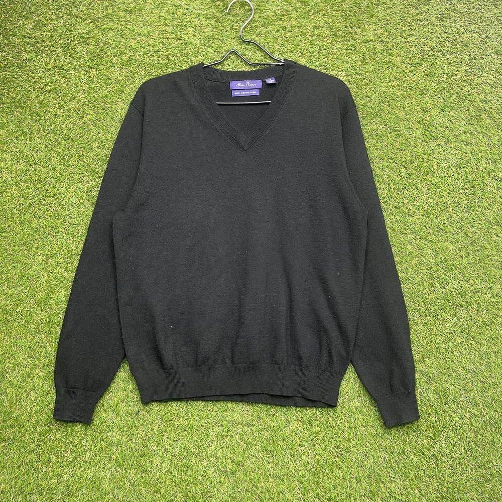Alan Flusser Merino Wool Sweater Mens Medium V Neck Casual Dress Preppy 90s